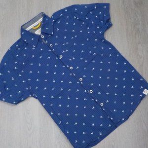 Boys Button Up Shirt Youth Casual Nautical Short Sleeve Size L 12 Free Planet